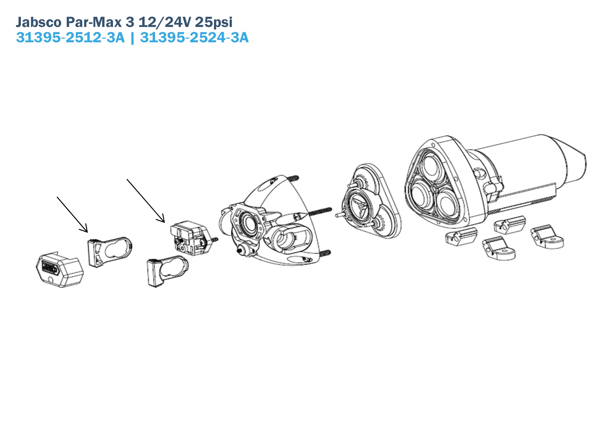 Jabsco Par Max 3 Drinkwaterpomp 31395-2512-3A | 31395-2524-3A 25psi Onderdelen