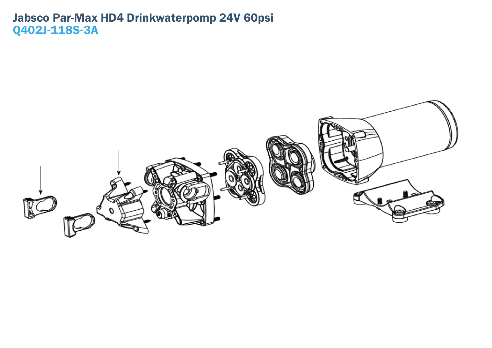 Jabsco Par Max HD4 Drinkwaterpomp Q402J-118S-3A Onderdelen