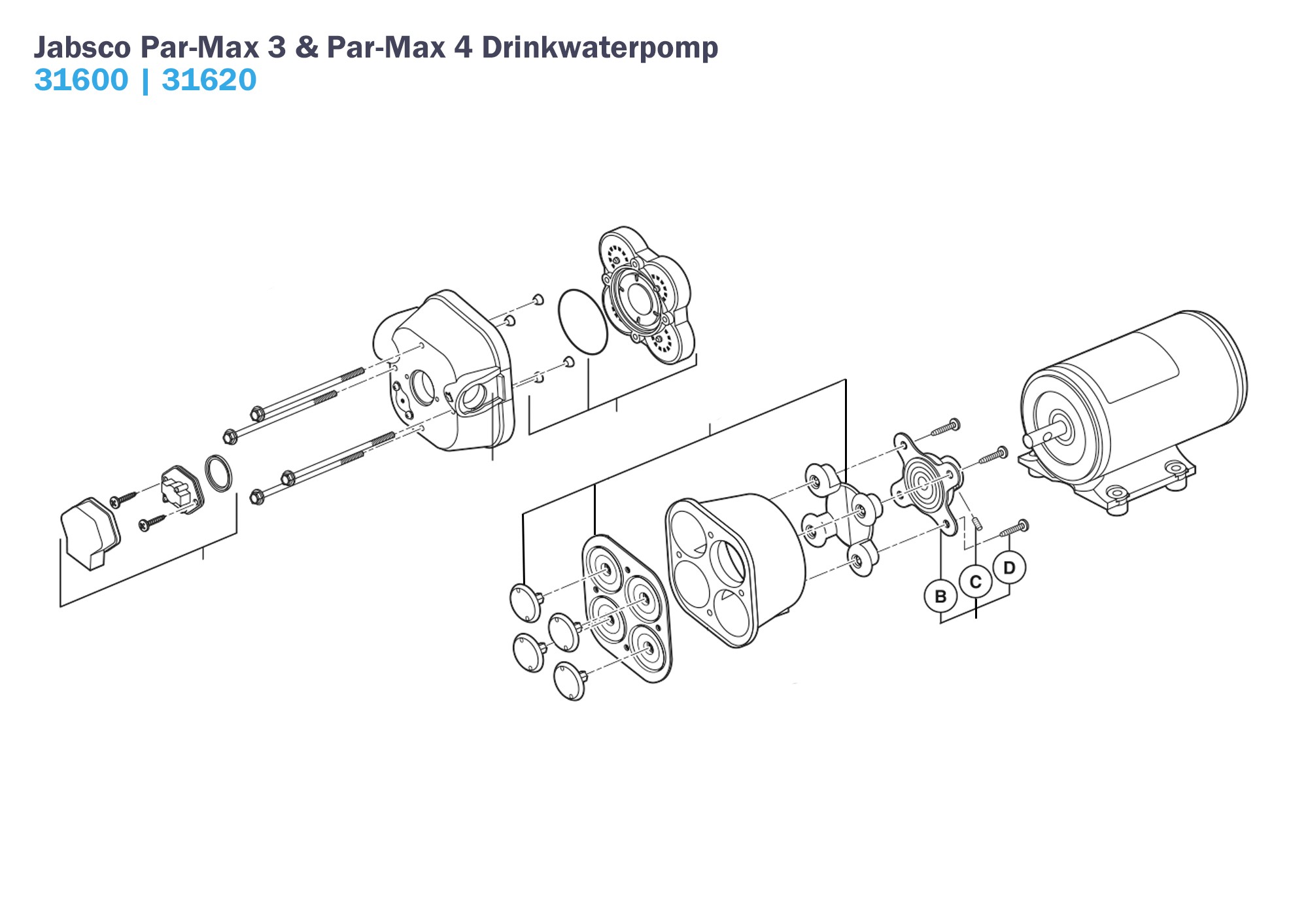 Jabsco par max 3 en par max 4 drinkwaterpomp onderdelen