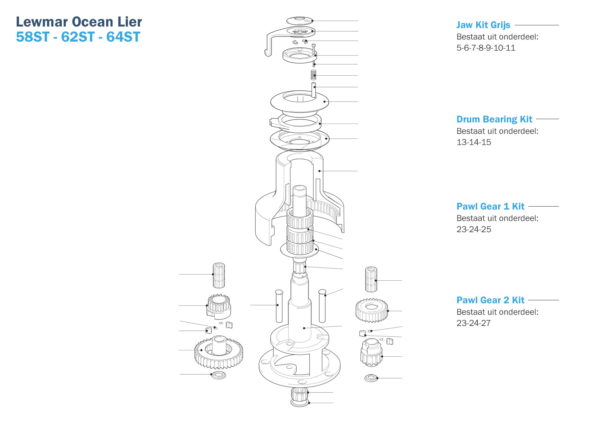 Lewmar Ocean Lier ST58 - ST62 - ST64 Lier Onderdelen