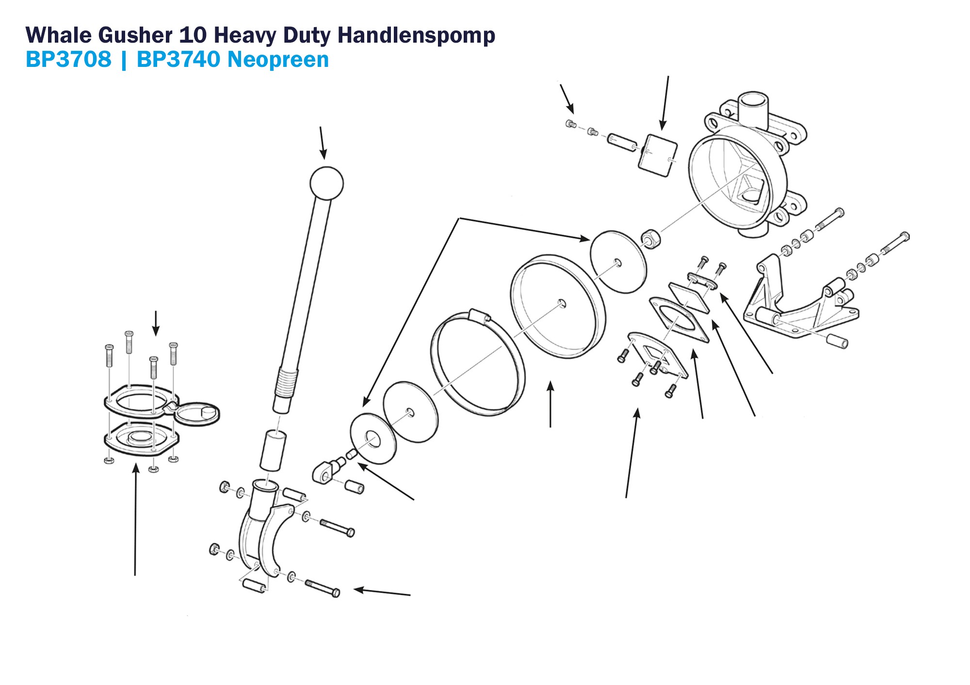Whale Gusher 10 Heavy Duty Handlenspomp BP3708 BP3740 Neoprene Onderdelen