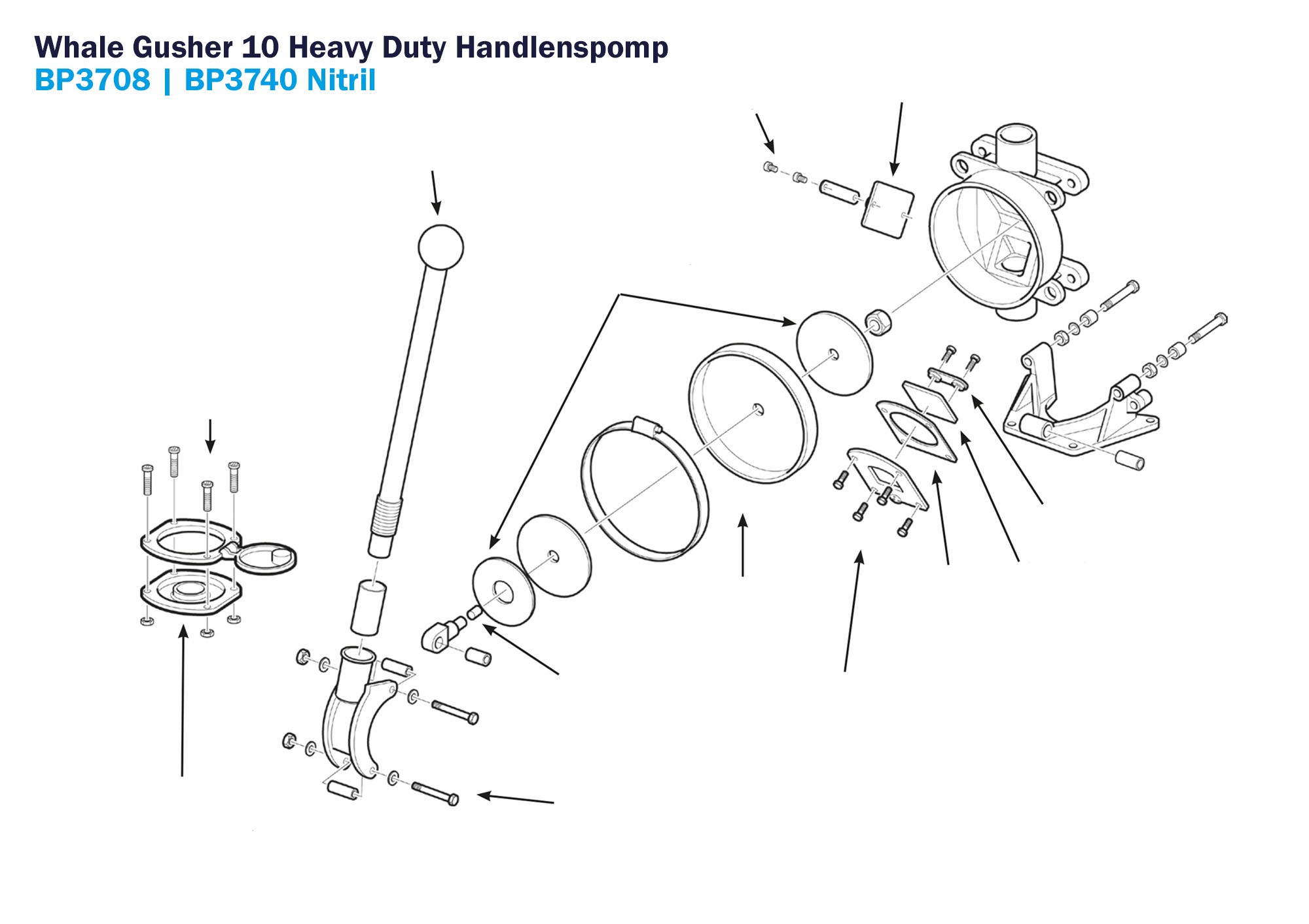 Whale Gusher 10 Heavy Duty Handlenspomp BP3708 BP3740 Nitril Onderdelen