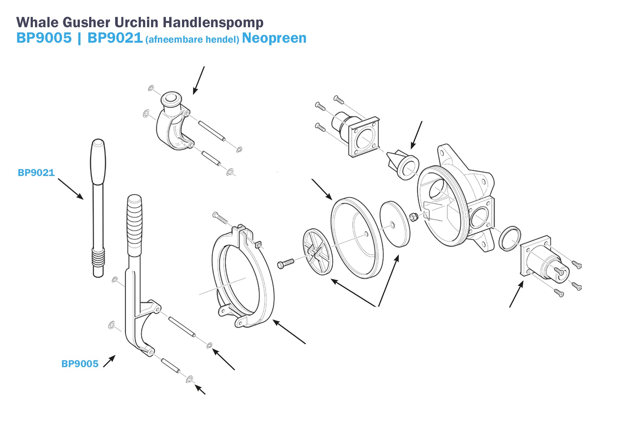 Whale Gusher Urchin Handlenspomp BP9005 BP9021 Neopreen Onderdelen