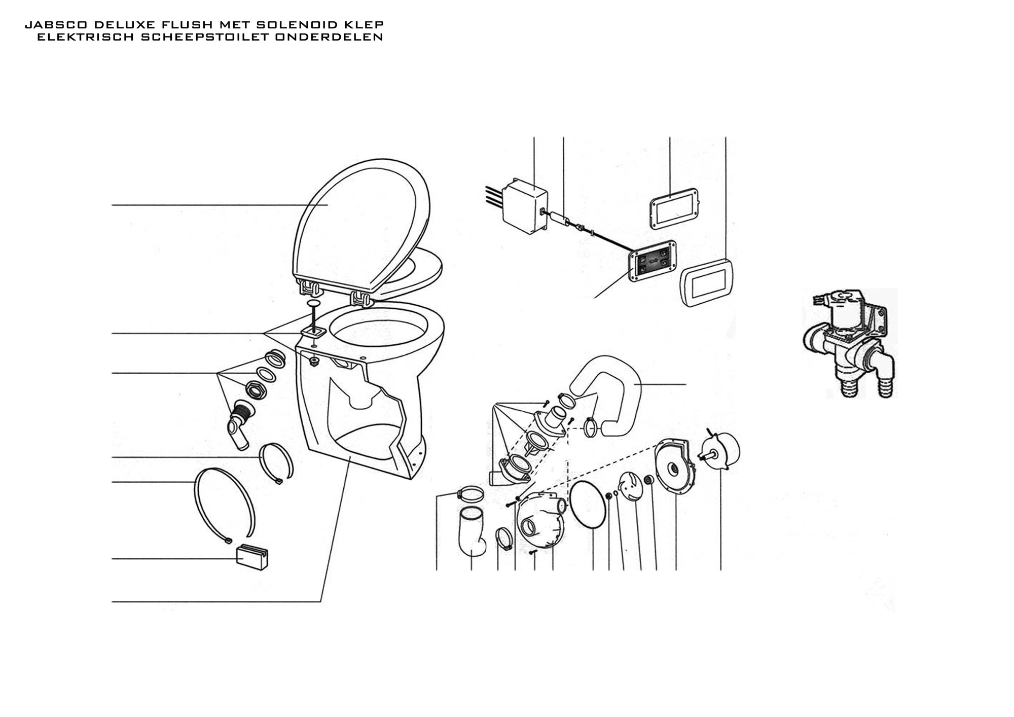 Jabsco Deluxe Flush met Solenoid Elektrisch Scheepstoilet Onderdelen