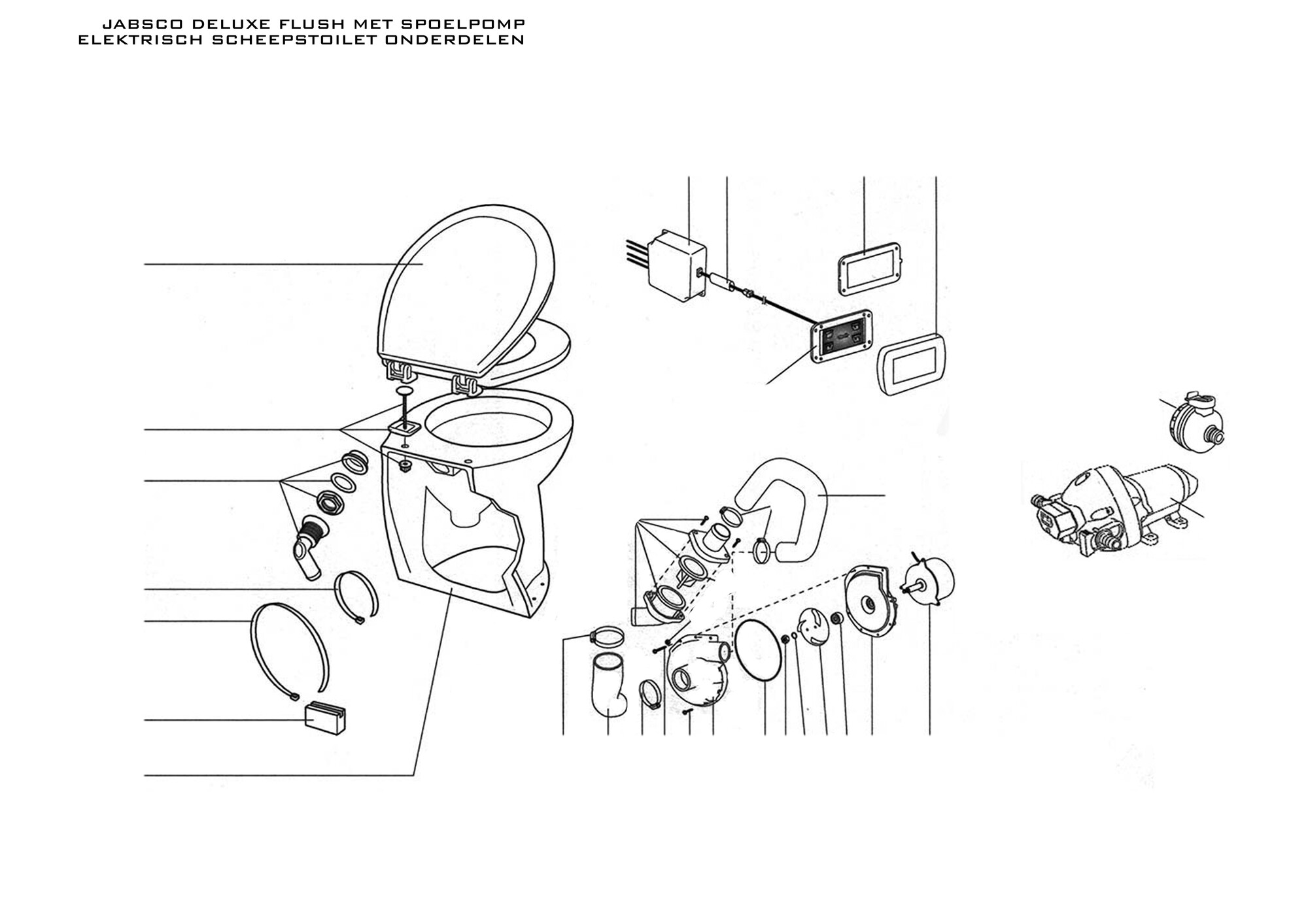 Jabsco Deluxe Flush met Spoelpomp Elektrisch Scheepstoilet Onderdelen