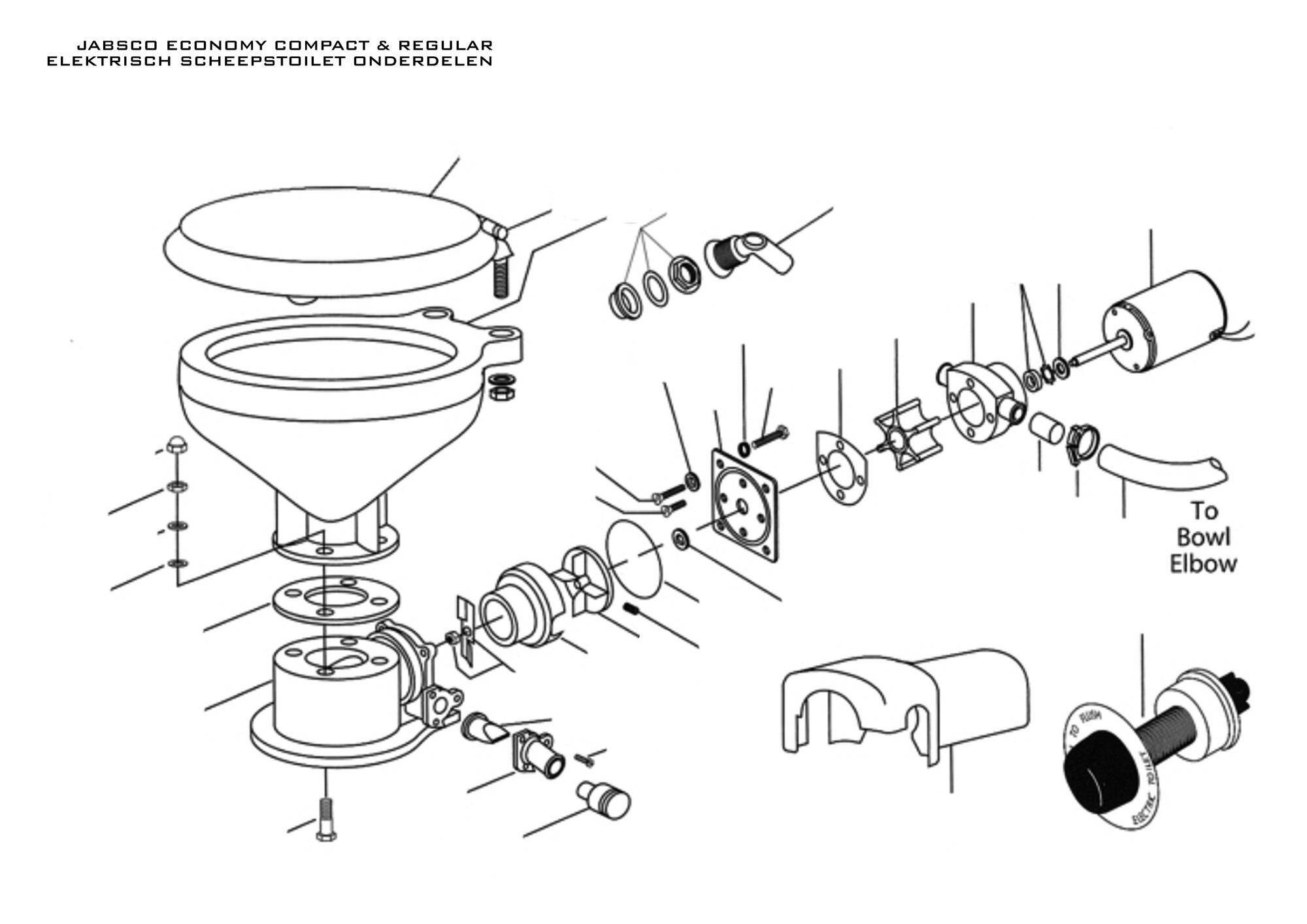 Jabsco Economy Compact & Regular Elektrisch Scheepstoilet Onderdelen