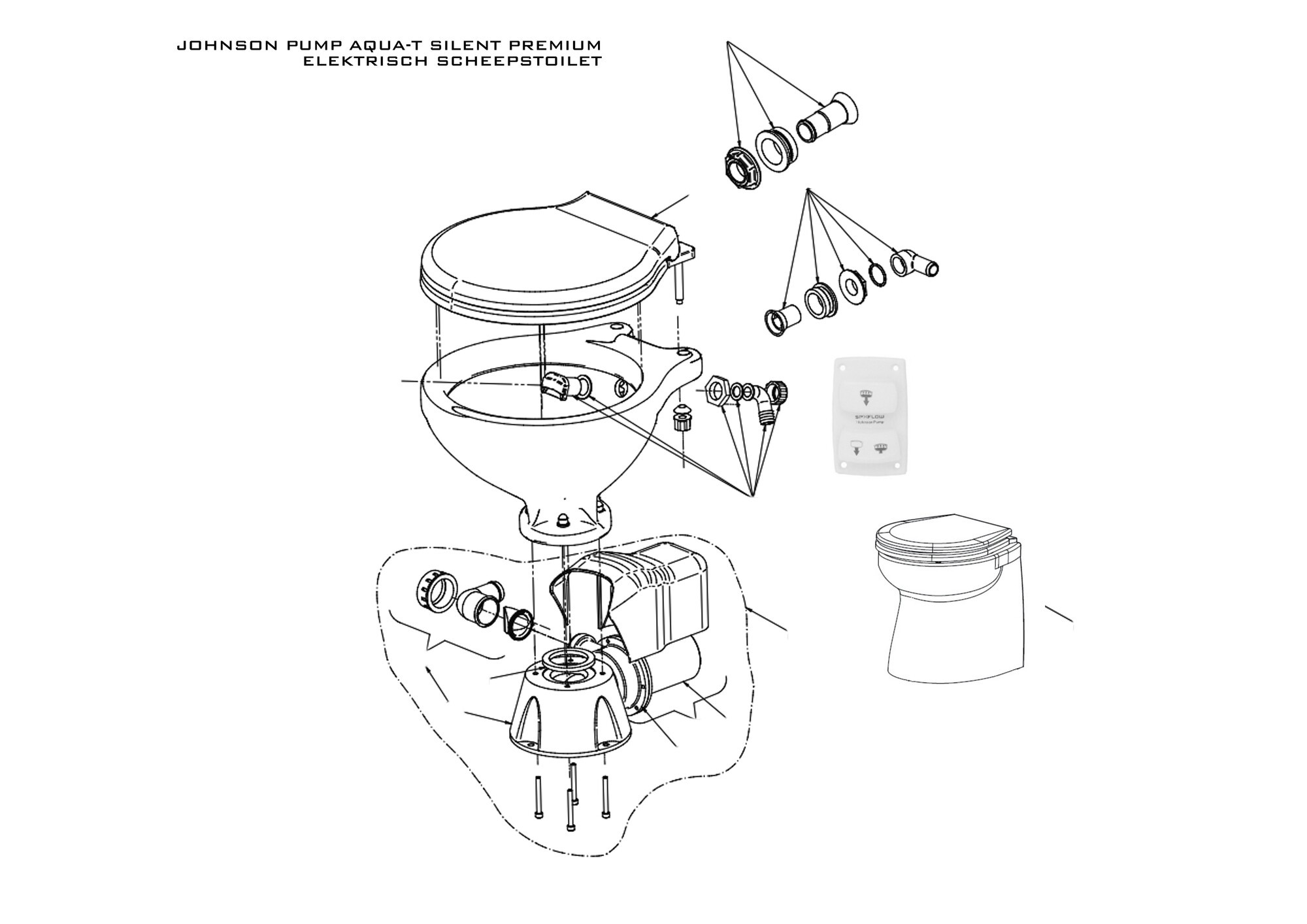 Johnson Pump Aqua-T Silent Premium Elektrisch Scheepstoilet Onderdelen